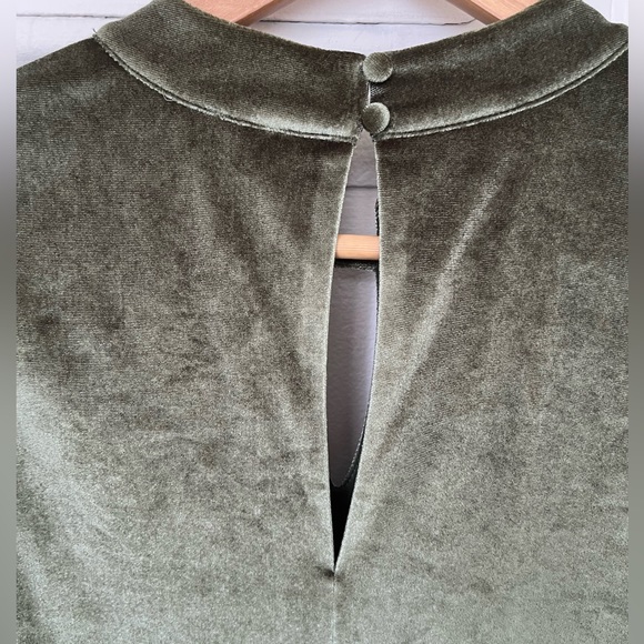 Sugar + Lips Olive Stretch Velvet Velour Fitted Mini Dress with Mandarin Collar - Picture 9 of 9